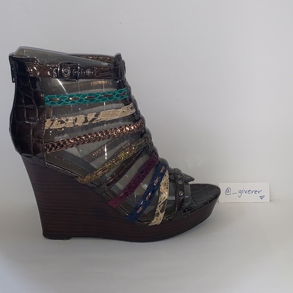 Aldo 8.5 / 39 Multi Strap Stacked Platform Wedge Sandal - Picture 4 of 16
